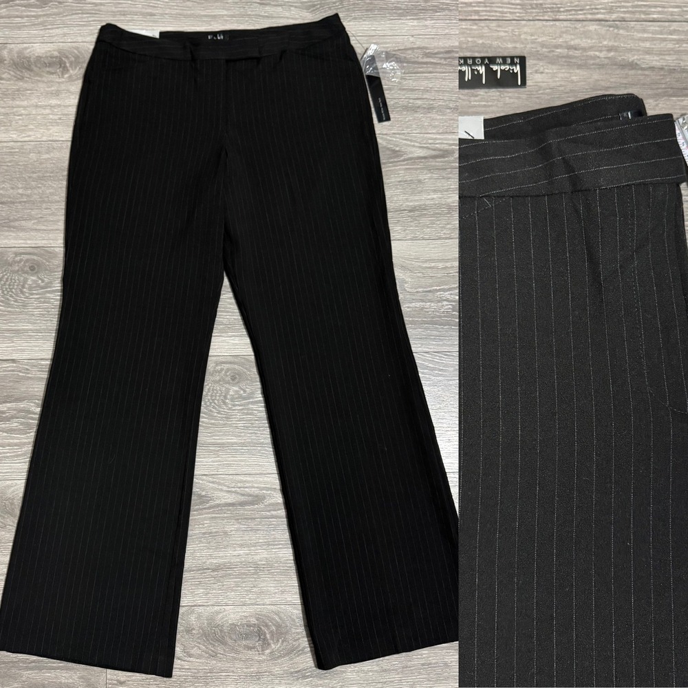 Nicole Miller‎ New York Black Pinstripe Essential Easy Care Trousers Pants 12